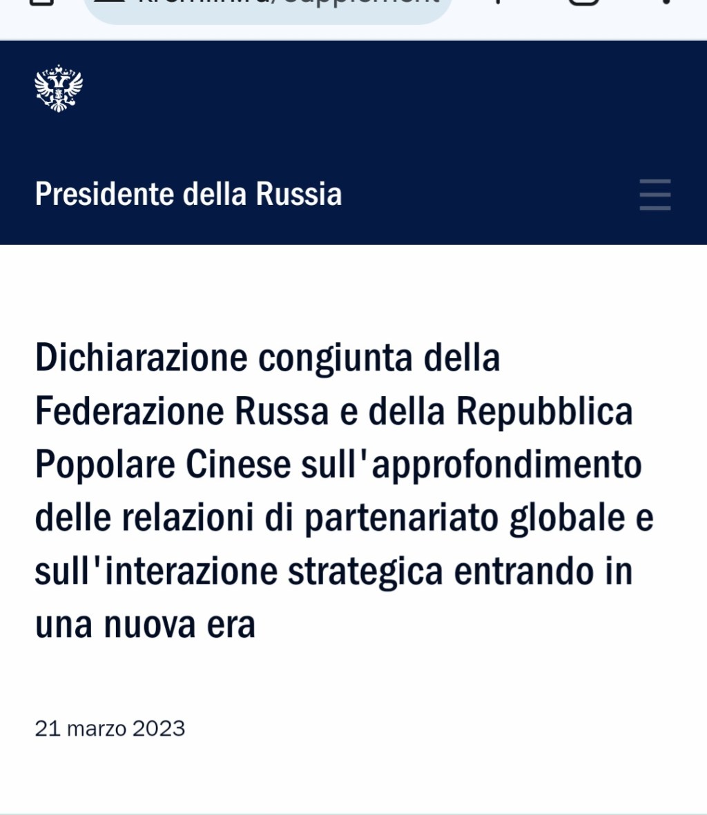 ACCORDI SINORUSSI DI PATERNARIATO GLOBALE – PARLA IL&nbsp;CREMLINO